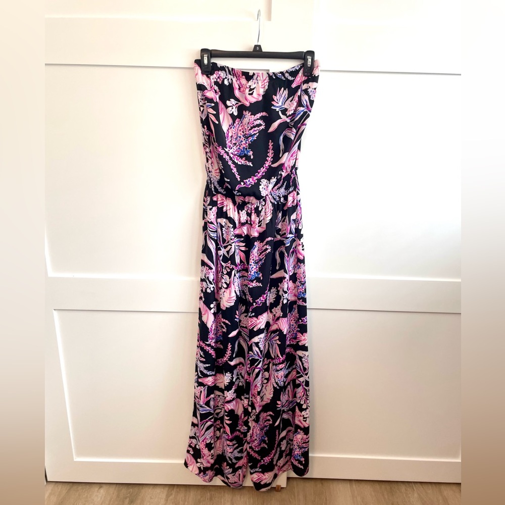 🌸Lilly Pulitzer Pim Women's Strapless Jumpsuit Pink Purple Tropical